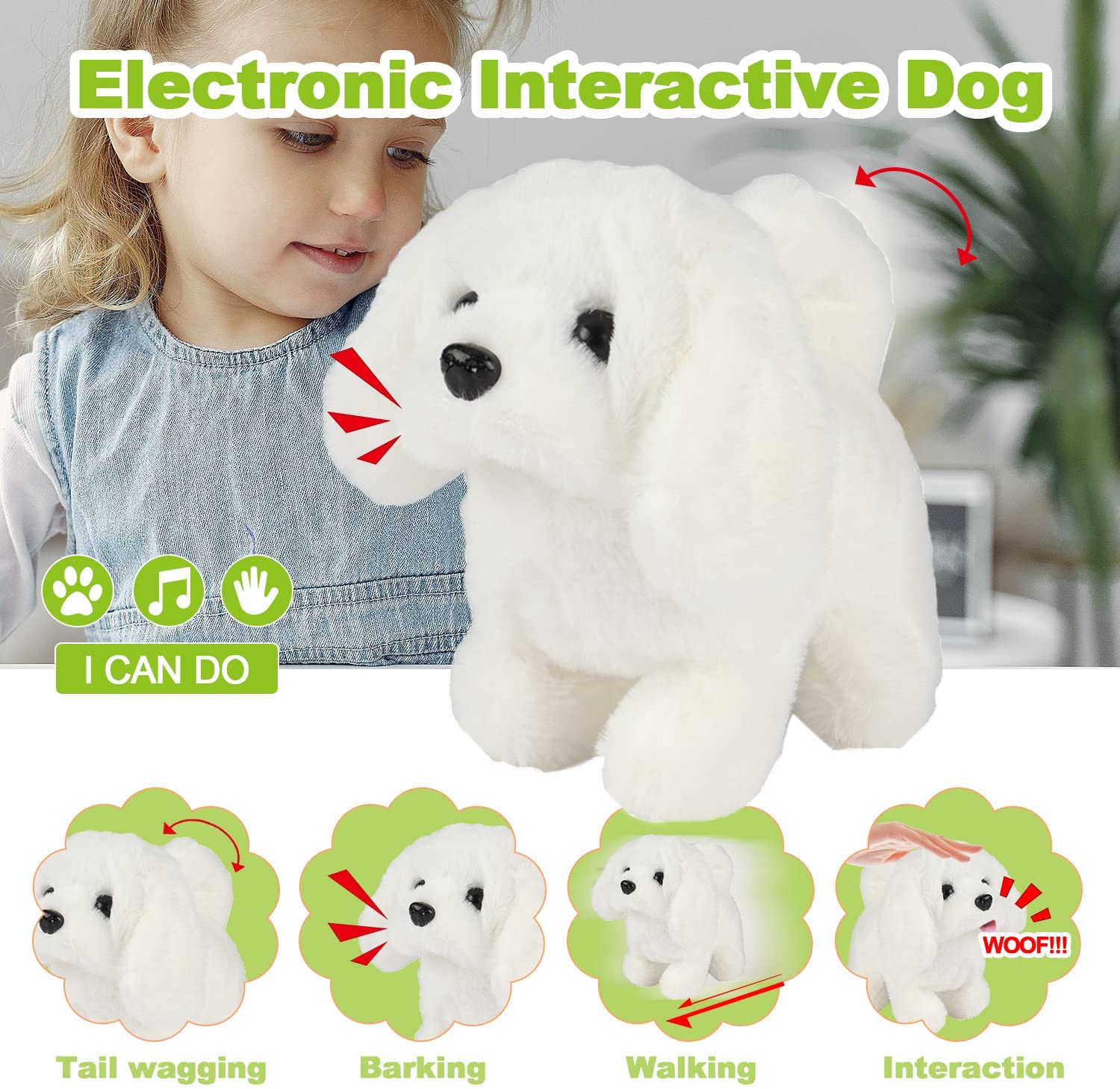 Lifelike Electric Dog Stuffed Plush Pet Doll Toy Robot Dog Wagging Tail Kid Gift 