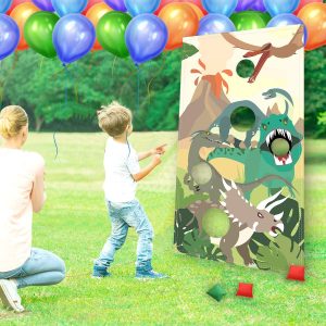 Perfect for Dinosaur Theme Party Decorations and Supplies Dinosaur Toss Games Banner，Cute Dinosaur Party Cornhole Game with 4 Bean Bags for Kids Boys Birthday Indoor Outdoor Lawn Yard Games 