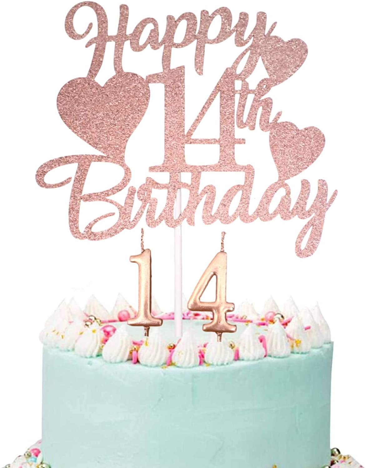 Happy 14th Birthday Cake Topper, Rose Gold 14th Birthday Cake Topper, 14th Birthday Cake Topper with Number 14 Candles for Girl 14th Birthday Party Decorations – Homefurniturelife Online Store