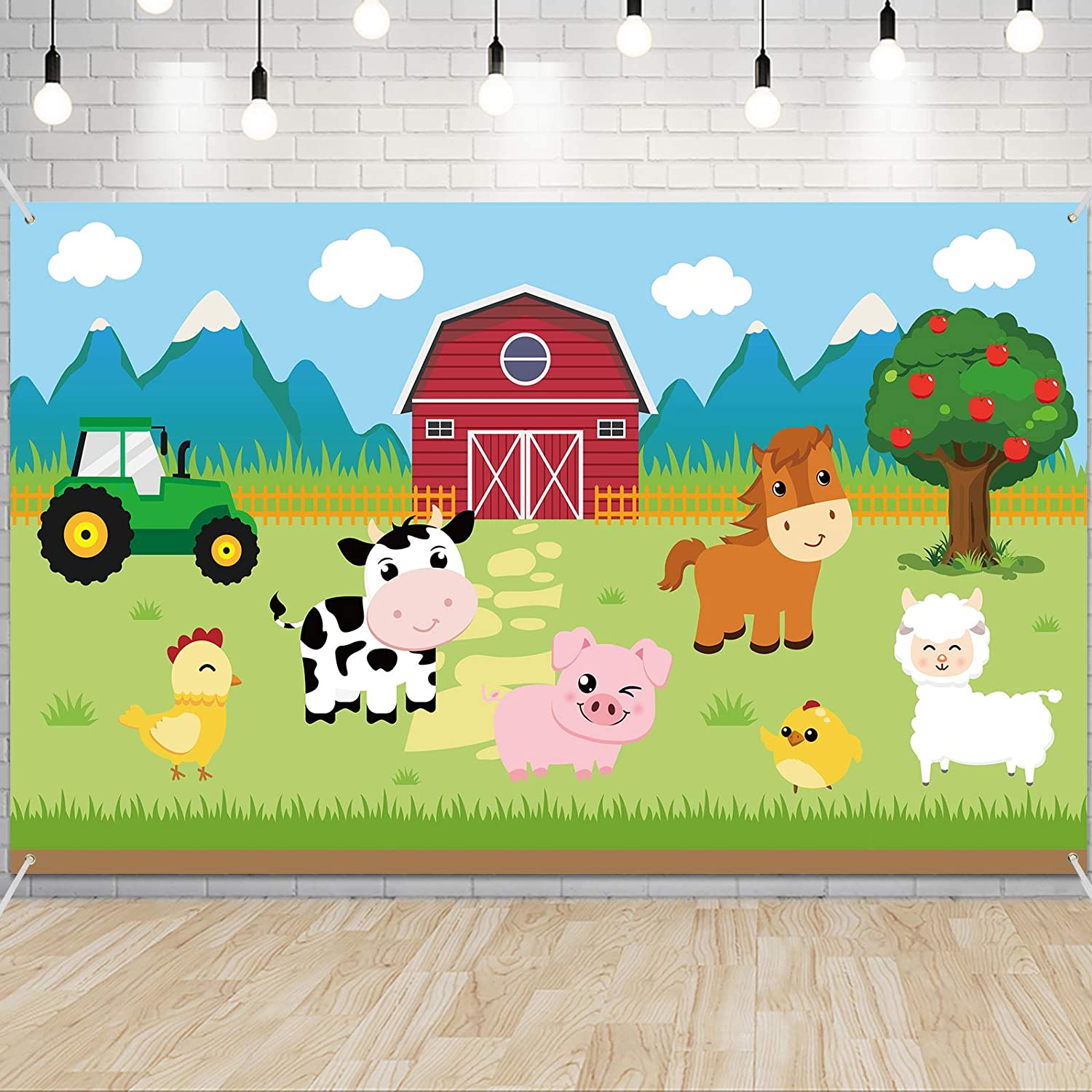 Farm Animals Party Decorations Barnyard Theme Party Supplies 73’’ x 43’’ Outdoor Photography Background Kids Birthday Baby Shower Backdrop Large Wall Banner Room Decor 