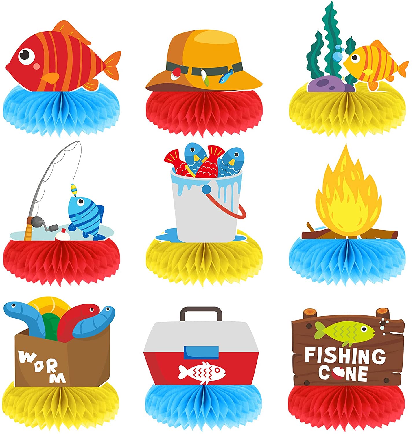Set of 9 Gone Fishing Themed Party Decorations Little Fisherman