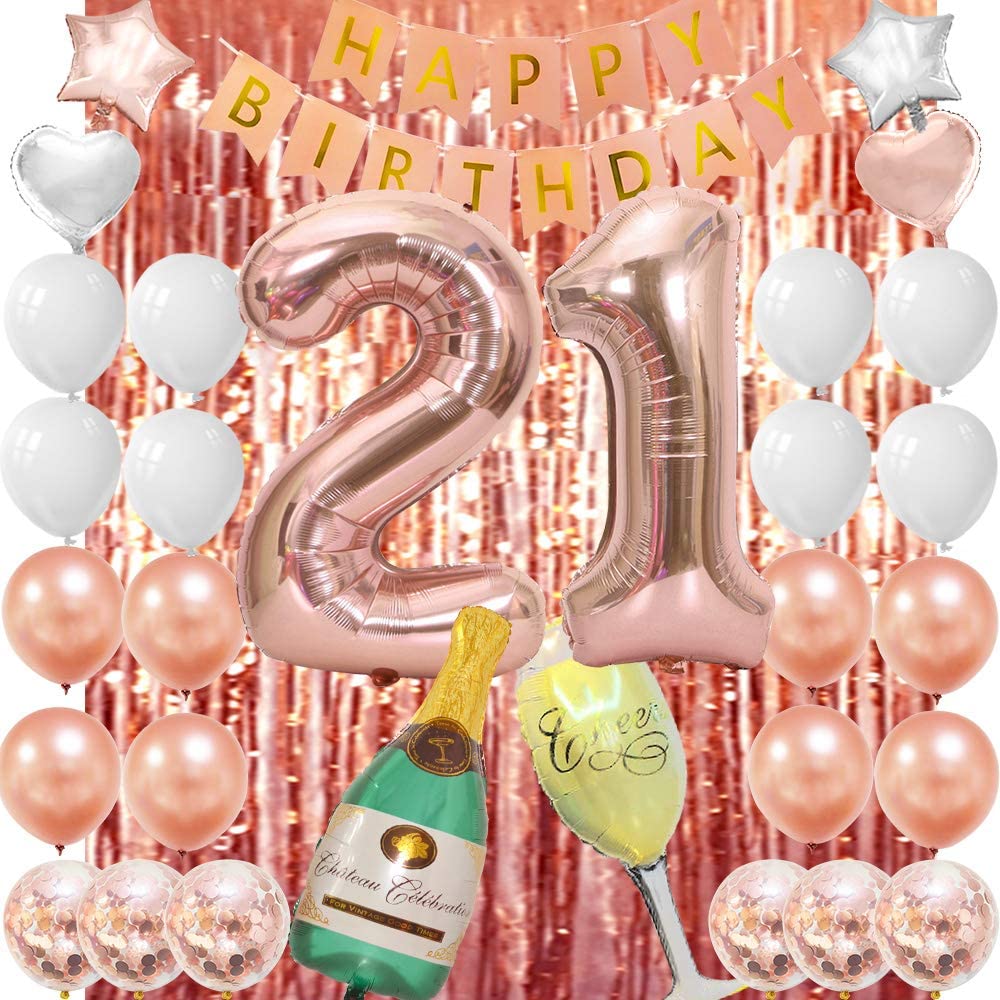 Happy 21st Birthday Black & Gold Or White & Rose Gold Party Decoration Banner 
