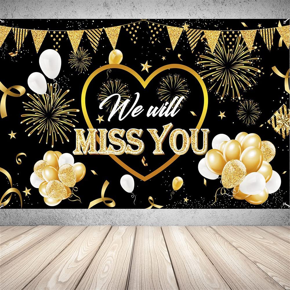 We Will Miss You Party Decorations,Going Away Party Backdrop,Farewell Banner  for Anniversary Graduation Retirement Party(Black and Gold, x 45 Inch)  – Homefurniturelife Online Store