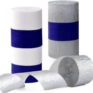 2 Rolls Each Color Blue and White Crepe Paper Streamers MADE IN USA! 