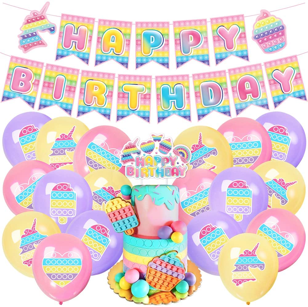 Balloons Birthday Party Supplies Pop Sensory Game Theme Party Decoration Set Included Happy Birthday Banner Cake Toppers and Cupcake Toppers for Gift Birthday Party Favors LANFUBEISI Birthday Party Decorations 