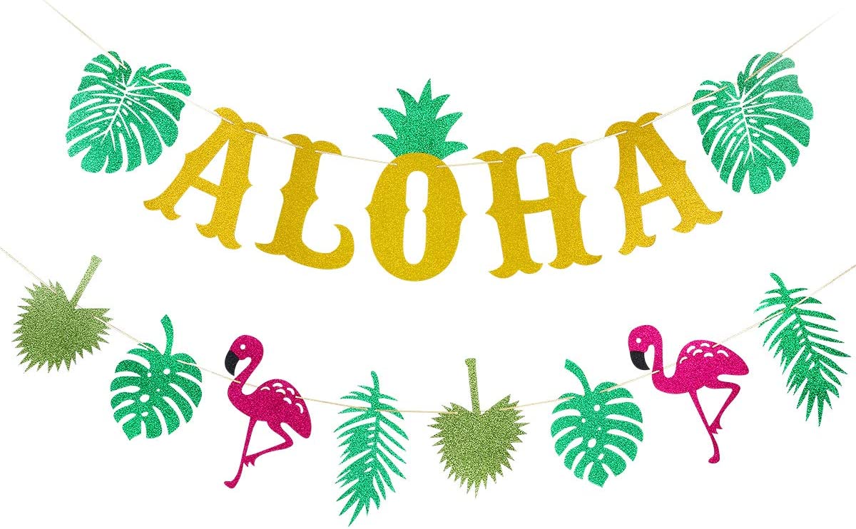 TMCCE Hawaiian Aloha Party Decorations Large Gold Glittery Aloha Banner For Luau Party Supplies Favors 