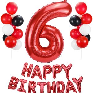 with Happy Birthday Balloons Banner and 20 Pcs 12 Inch Latex Balloons Sonyaer 40 Inch Number Balloon Red Red Number 5