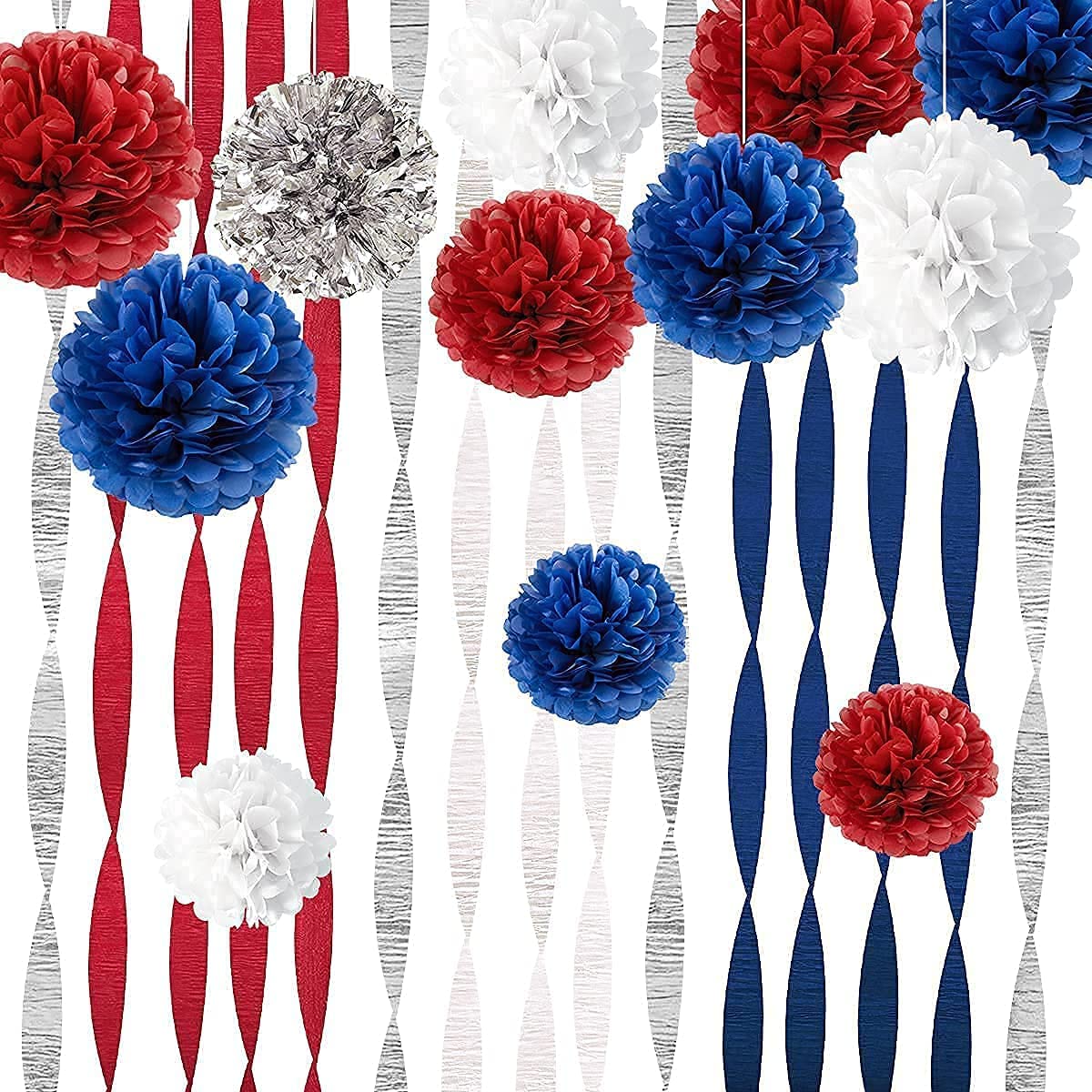 Supla 12 Pack Patriotic Crepe Paper Streamers Party Streamers Backdrop Red Blue White Crepe Paper Rolls for American 4th of July Crafts Patriotic Memorial Day Decorations Photo Booth Backdrop 