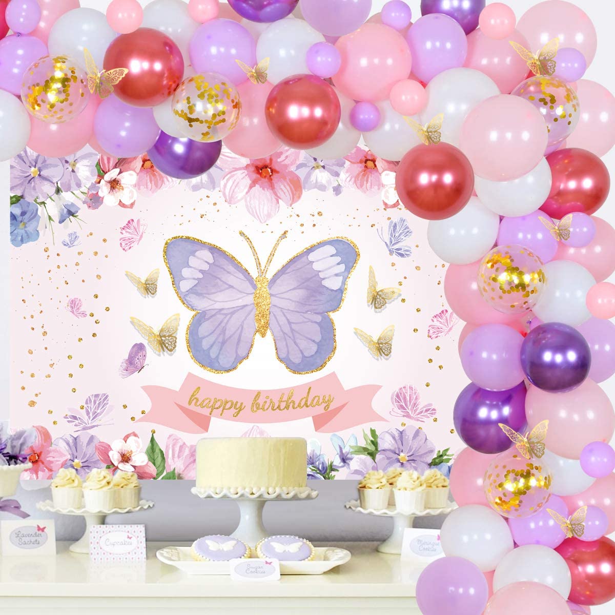 Butterfly Birthday Party Decorations for Girls – Butterfly Balloon Garland Arch Kit Happy Birthday Backdrop, Pink Purple Gold Confetti Balloons for Garden Floral Birthday Party Supplies – Homefurniturelife Online Store