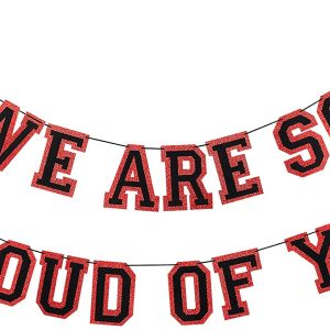 Car Decorations for Graduation We Are So Proud Of You Banner Black and Red Glitter Graduation Banner 2021,Red and Black Graduation Decorations 2021 Proud of You Banner 