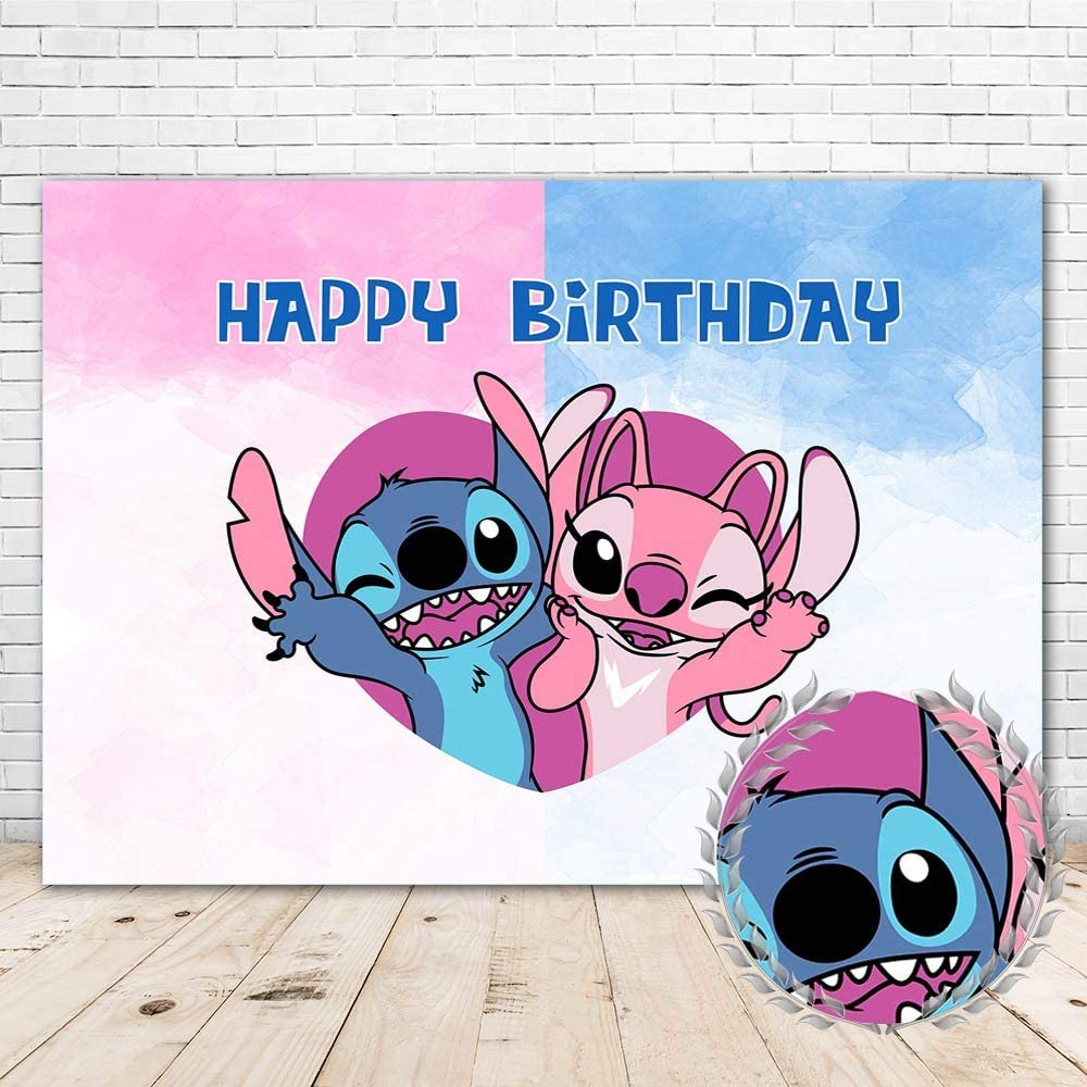 Stitch Happy Birthday Backdrop 7×5 Sweet Heart Stitch and Angel Background for Kids Birthday Party Decorations Vinyl Stitch and Angel Party Supplies Banner – Homefurniturelife Online Store