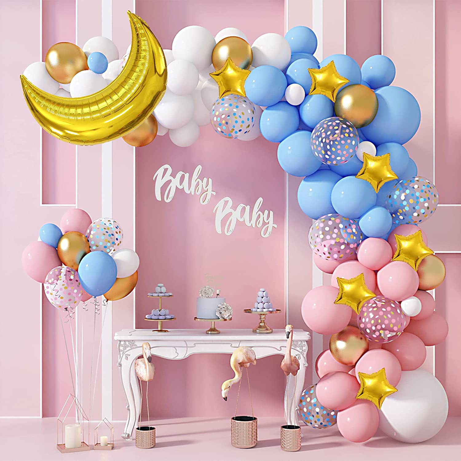 Gender Reveal Balloon Arch Kit with 36 Gold Foil Moon Stars Latex Balloons for Baby Shower Birthday Party Supplies JOYPRO Gender Reveal Decorations Pink and Blue Balloon Garland Kit 149Pcs 