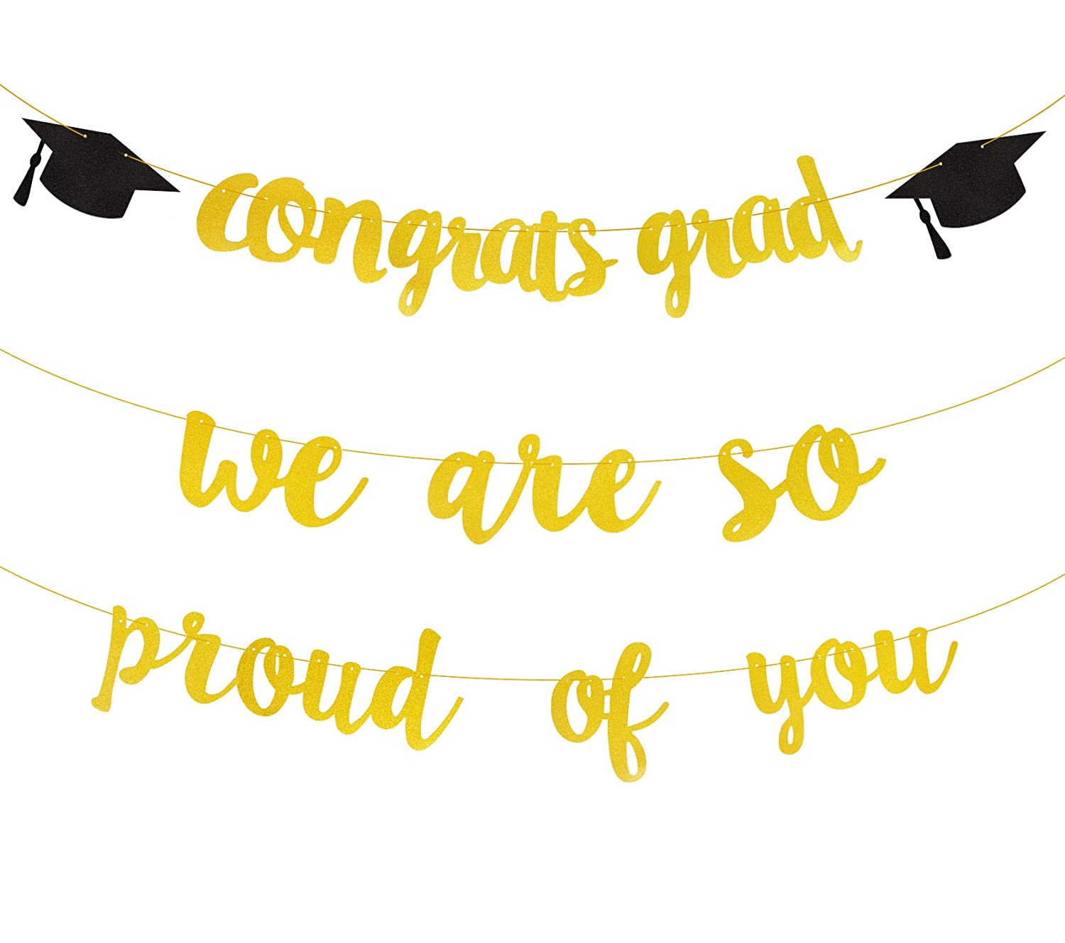 MOTZU 5 Pack Graduation Banners Congrats Grad Finally Done Signs Gold Glitter We Are So Proud of You Banner Congratulation Happy Graduation Party Hanging Decorations 