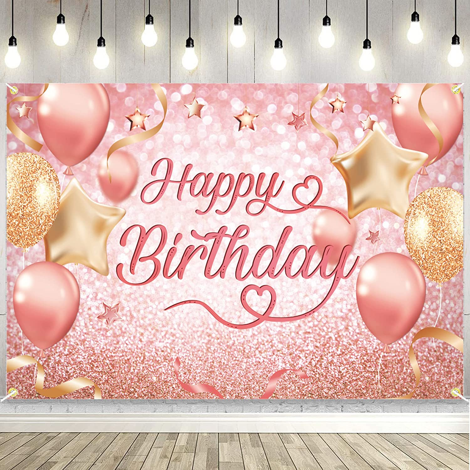 Happy Birthday Backdrop Balloon Ribbons Star Banner Poster Photo Booth Sign  Backdrop Photography Background for Girl Women 1th-80th Birthday Party  Decorations (Pink and Golden,  x  Inch) – Homefurniturelife Online  Store