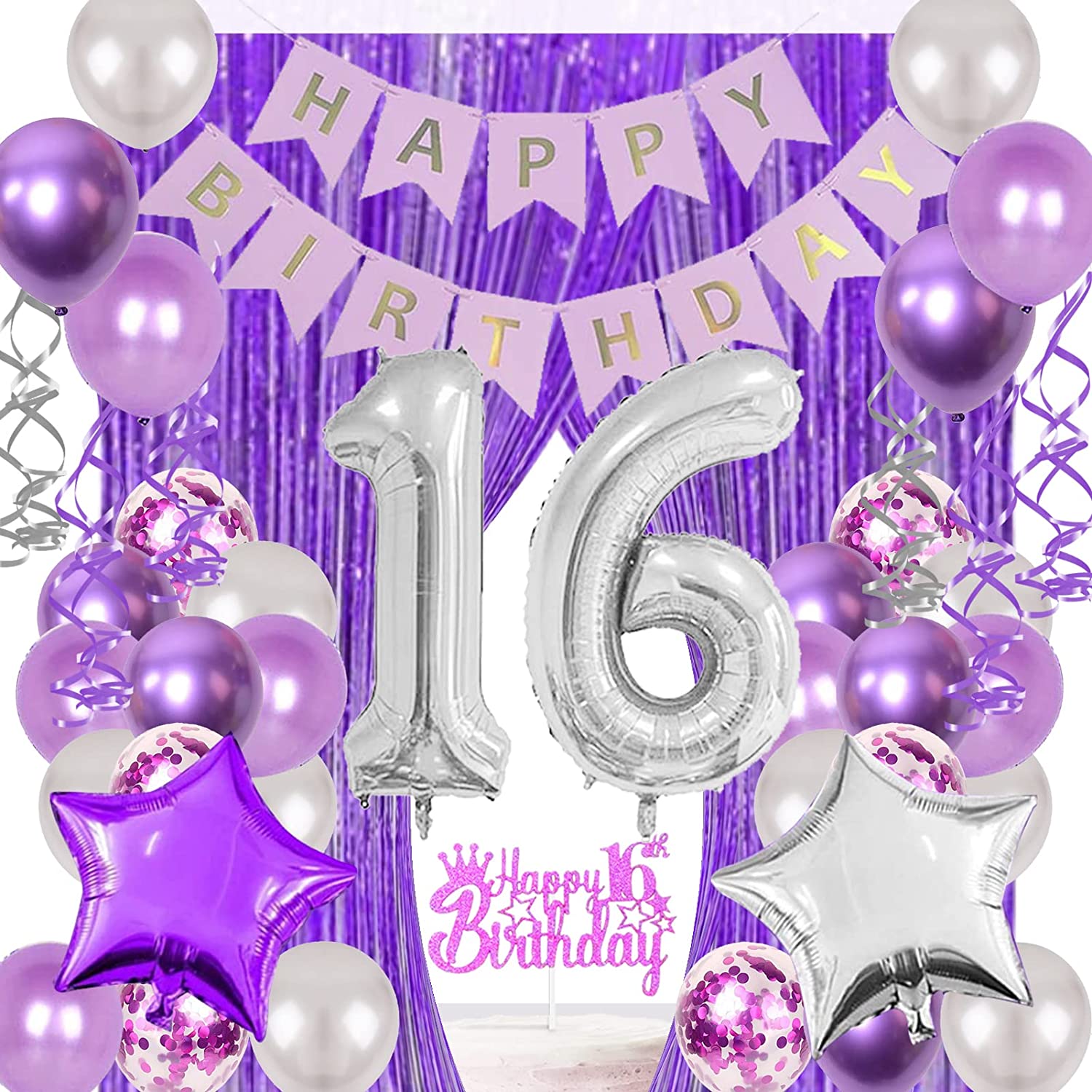 16th Birthday Purple Trio Mix 12 Edible STANDUP Cake Toppers Decoration Party 