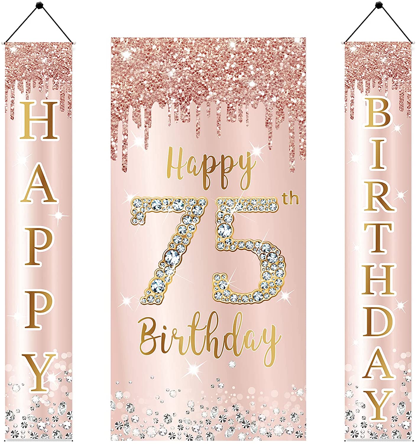 75th Birthday Door Banner Decorations for Women, Pink Rose Gold 75 Birthday Backdrop Sign & Happy Birthday Porch Party Supplies, Large 75 Year Old Birthday Decor – Homefurniturelife Online Store