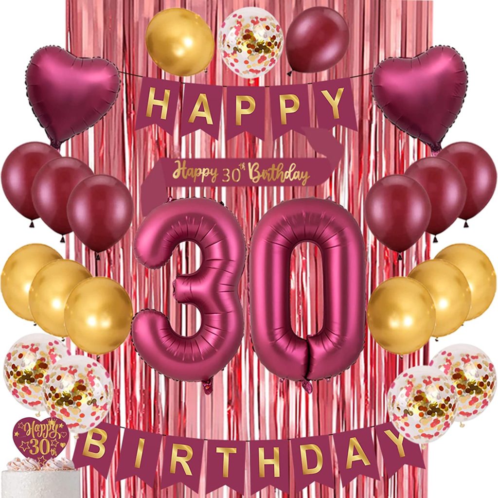 30th Birthday Decorations for Her, Burgundy Gold Birthday Party Decorations for Women Burgundy