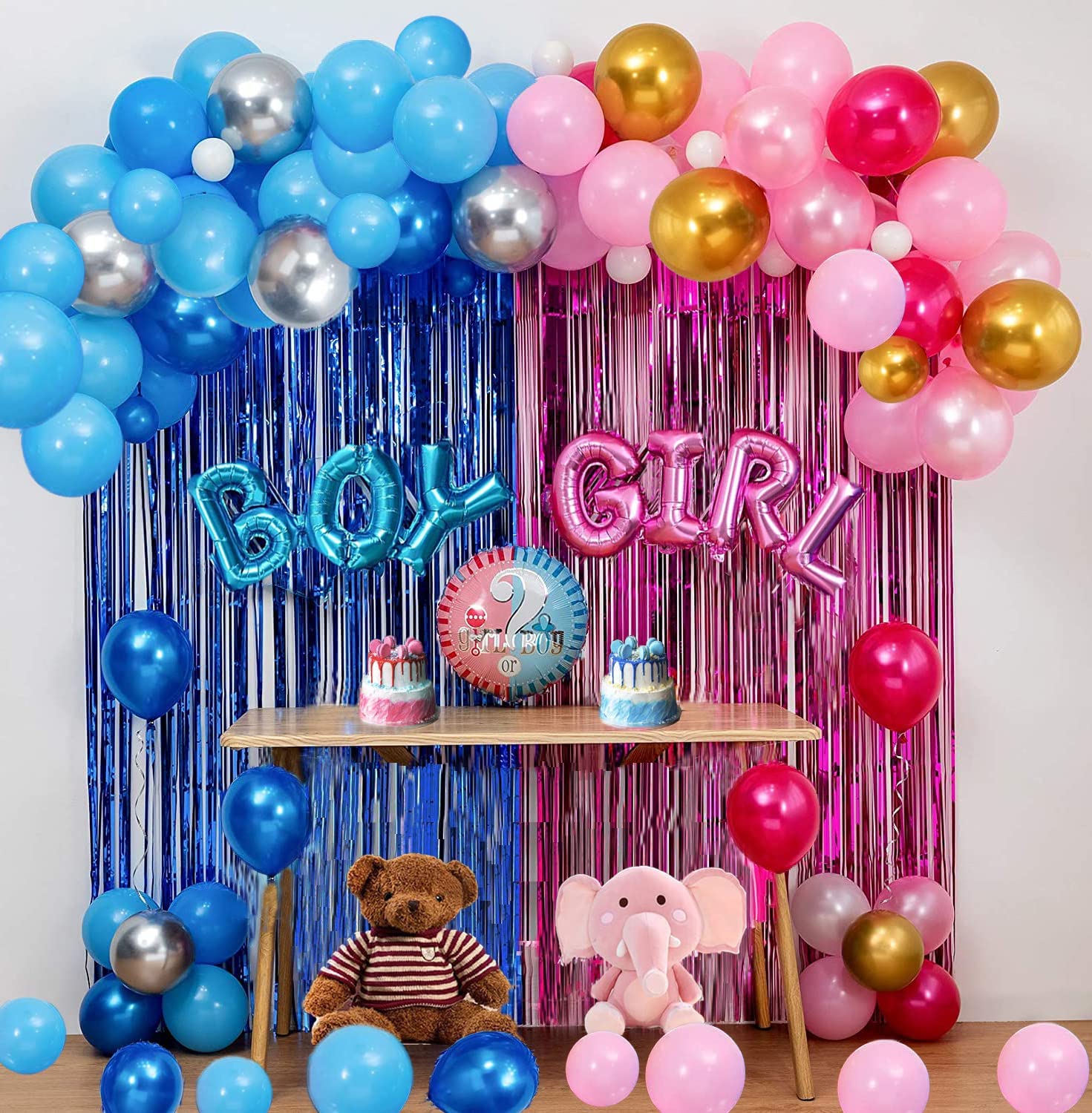 Boy Girl Gender Reveal Decorations Celebration Baby Shower Foil Balloon Set 