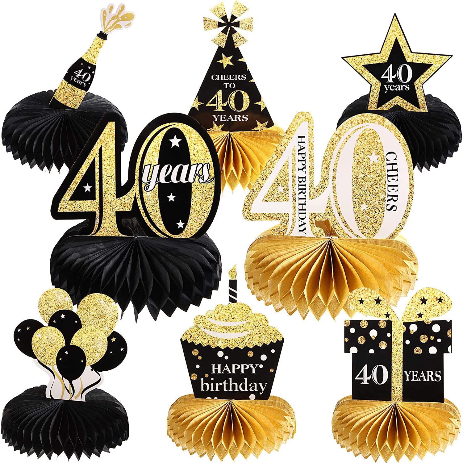 8 Pieces 40th Birthday Honeycomb Centerpieces Happy 40th Birthday Decorations Cheers to 40 Years Table Topper for Forty Years Birthday Party Supplies – Homefurniturelife Online Store
