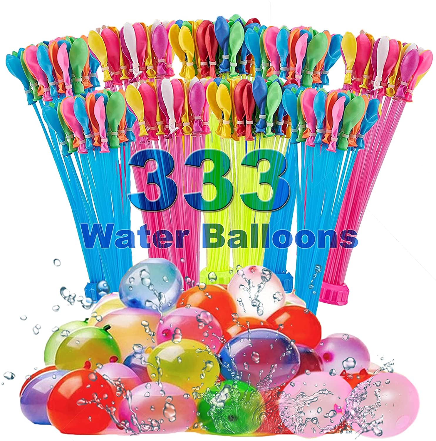 Outdoor Summer Fun 111 balloons in 60 Seconds Splash Fun Self-Sealing Water Balloons by MMkidz 333 Rapid Fill Water Balloons Multi-coloured 9 Bunch of 37 Balloons 