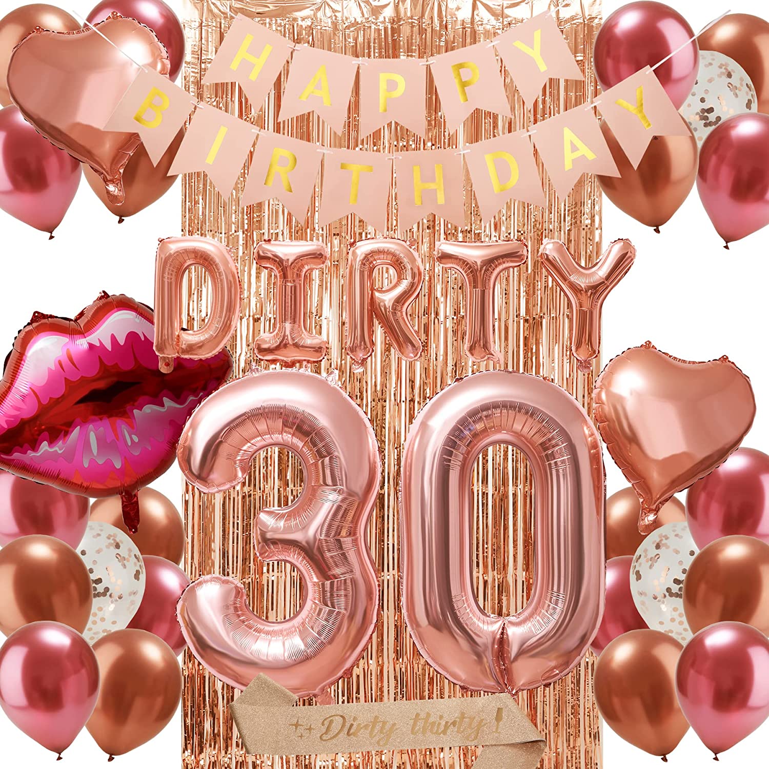 16" PERSONALISED 30TH BIRTHDAY BANNER DIRTY 30 PARTY DECORATIONS GOLD ROSEGOLD 