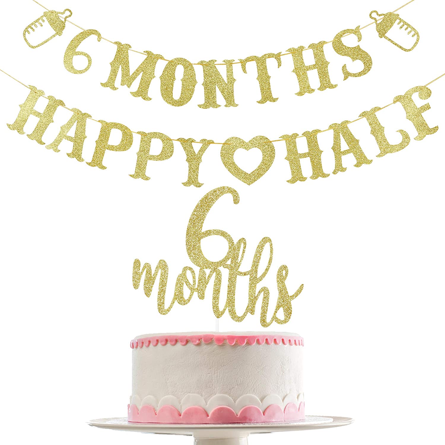 6 Months Banner Happy Half Banner Gold Glitter And 6 Months Gold Cake Topper Double Sided Glitter Half Birthday Decorations Happy Half Birthday Banner Half Year Birthday Decorations Homefurniturelife Online Store
