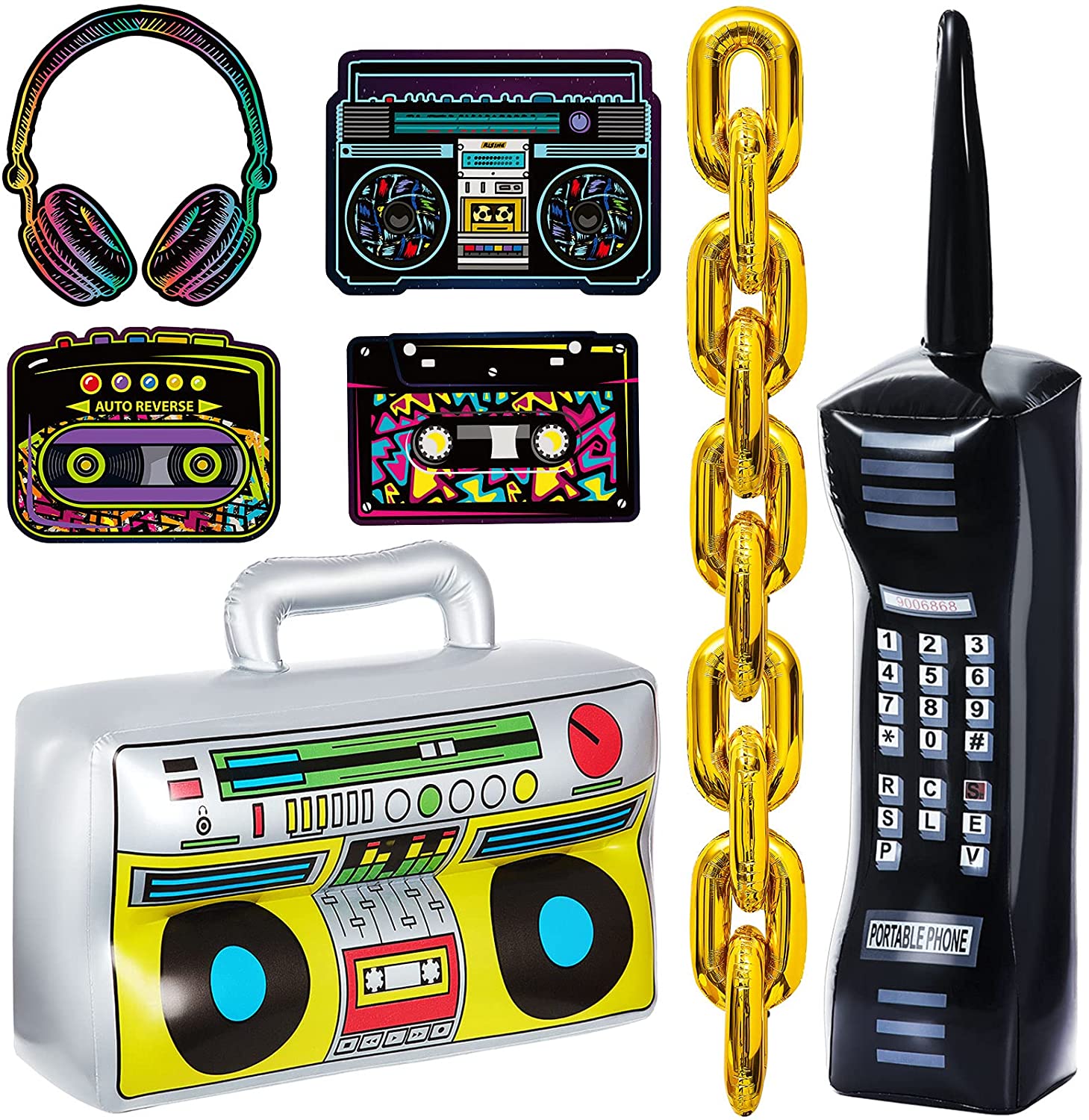 RichMoho Inflatable Radio Boom Box Inflatable Mobile Phone Pros for 80s 90s Party Decorations