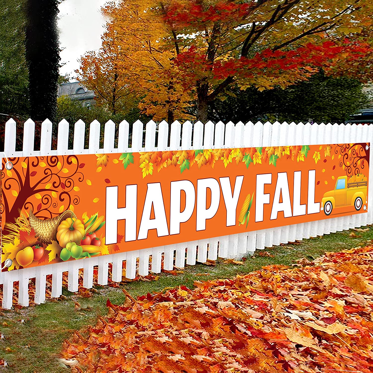 Large Happy Fall Banner Thanksgiving Banner Decor Thanksgiving Party Decorations 