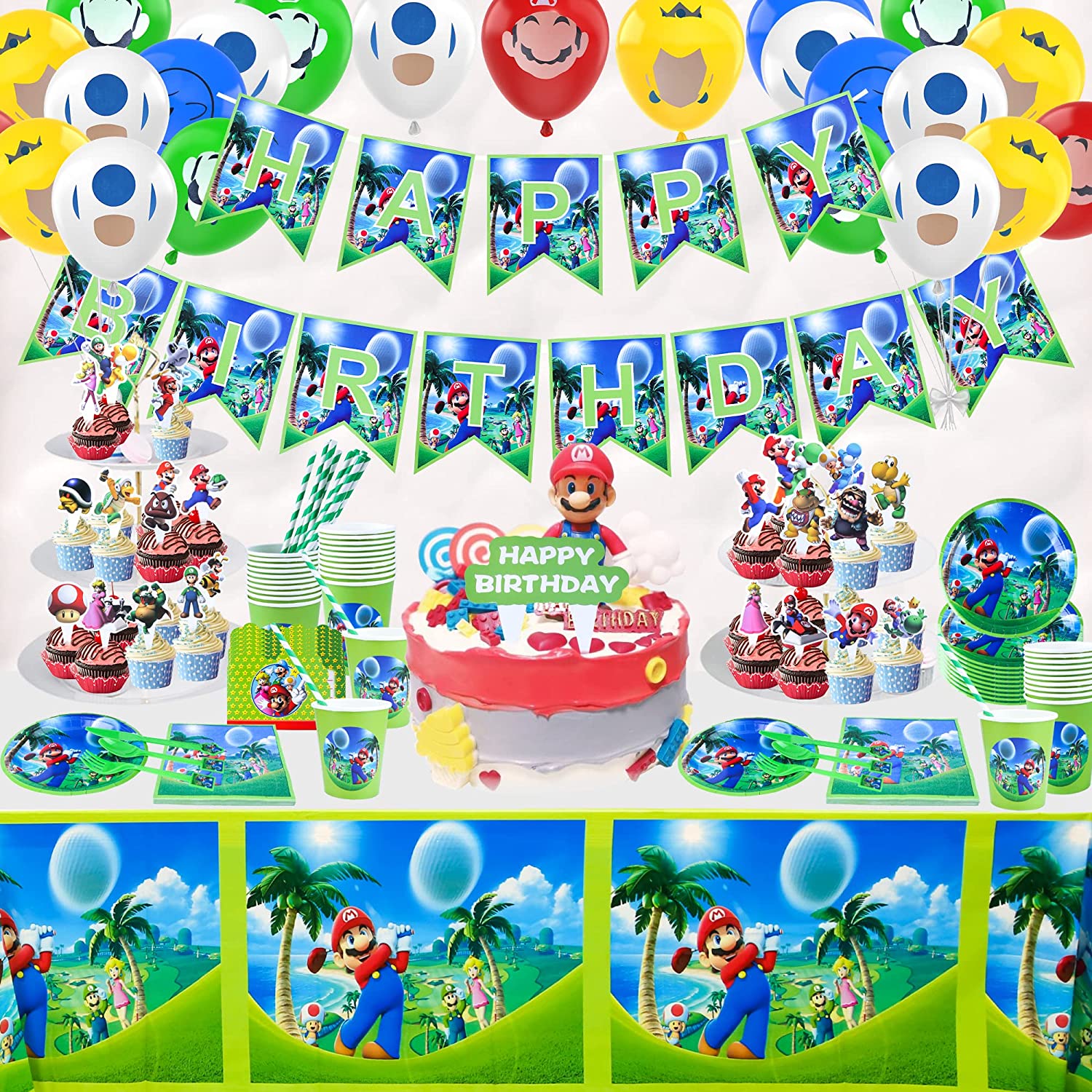 SUPER MARIO PARTY DECORATIONS RANGE TABLEWARE,BALLOONS,CUPS,PLATES,BANNER 