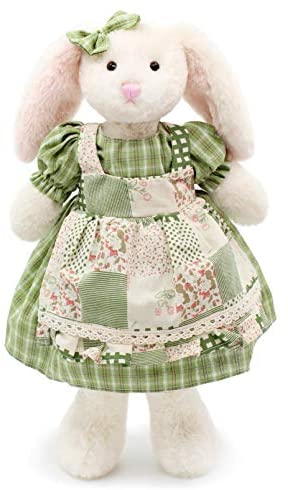 Oits-cute Small Soft Stuffed Animal Bunny Rabbit Plush Toy for Baby Girls 15inch White Rabbit Wearing Yellow Vintage Dress 