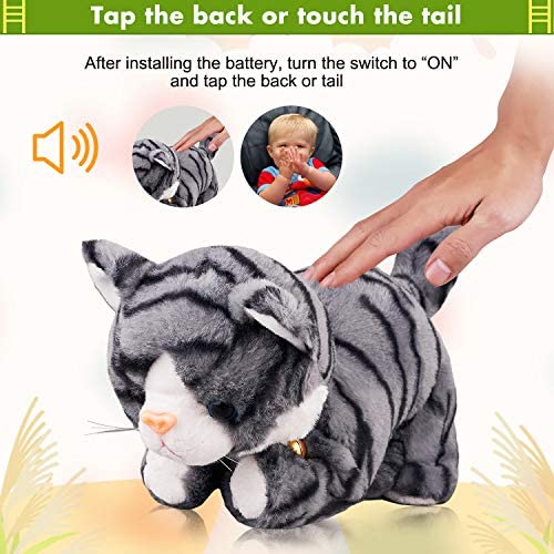 Pattern Gray Robotic Cat Toy for Kids Toy Cats That Move and Meow Purrs Touch Control Kitten Toys Animated Toy Cats Realistic Kitty Toys Kitten Robot Toy for Kids Halloween Birthday H:12 