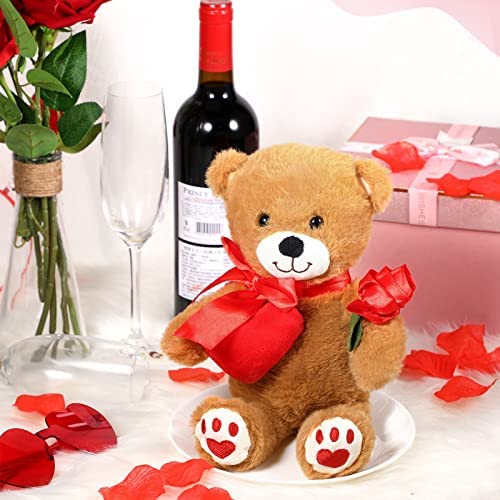Wine Red Rose Flower Teddy Bear Soft Plush Toy Stuffed Toy Gift for Kids 