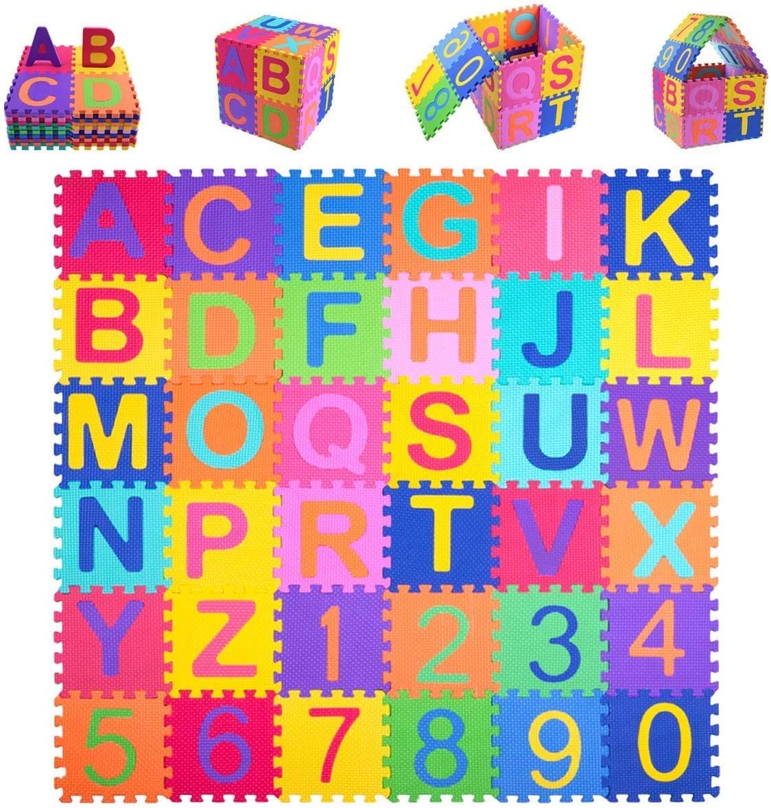 36-Piece Set 5.9inch x 5.9inch Interlocking EVA Floor Tiles with Alphabet and Numbers Kangler Kids Foam Puzzle Play Mat 