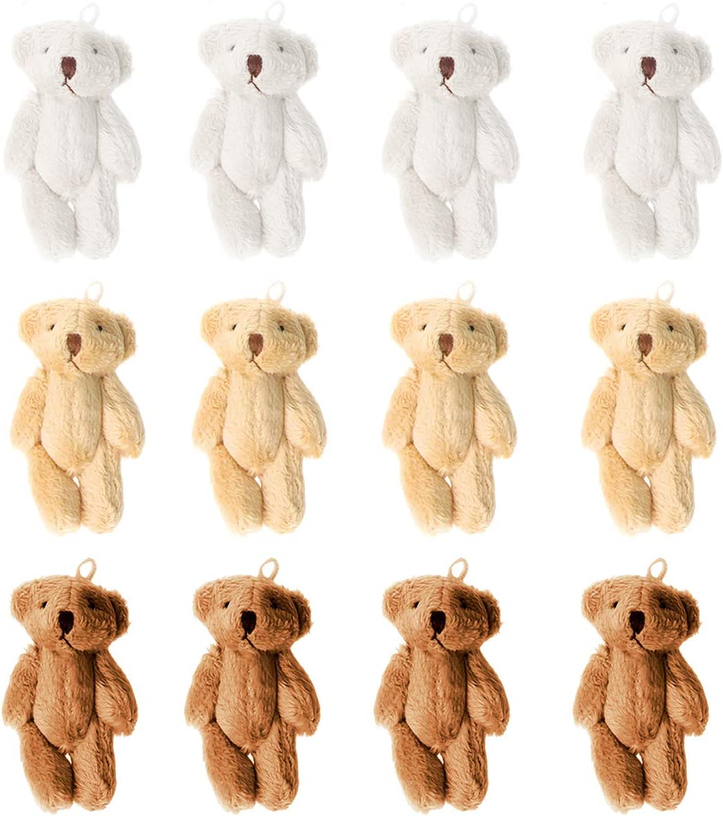  KESYOO 3 Pcs Mini Joint Teddy Bear Keychains Stuffed Animal  Plush Toys Animals Keychain Doll Bag Charm for Wedding Party Favors  Decoration White Brown Random Color : Home & Kitchen