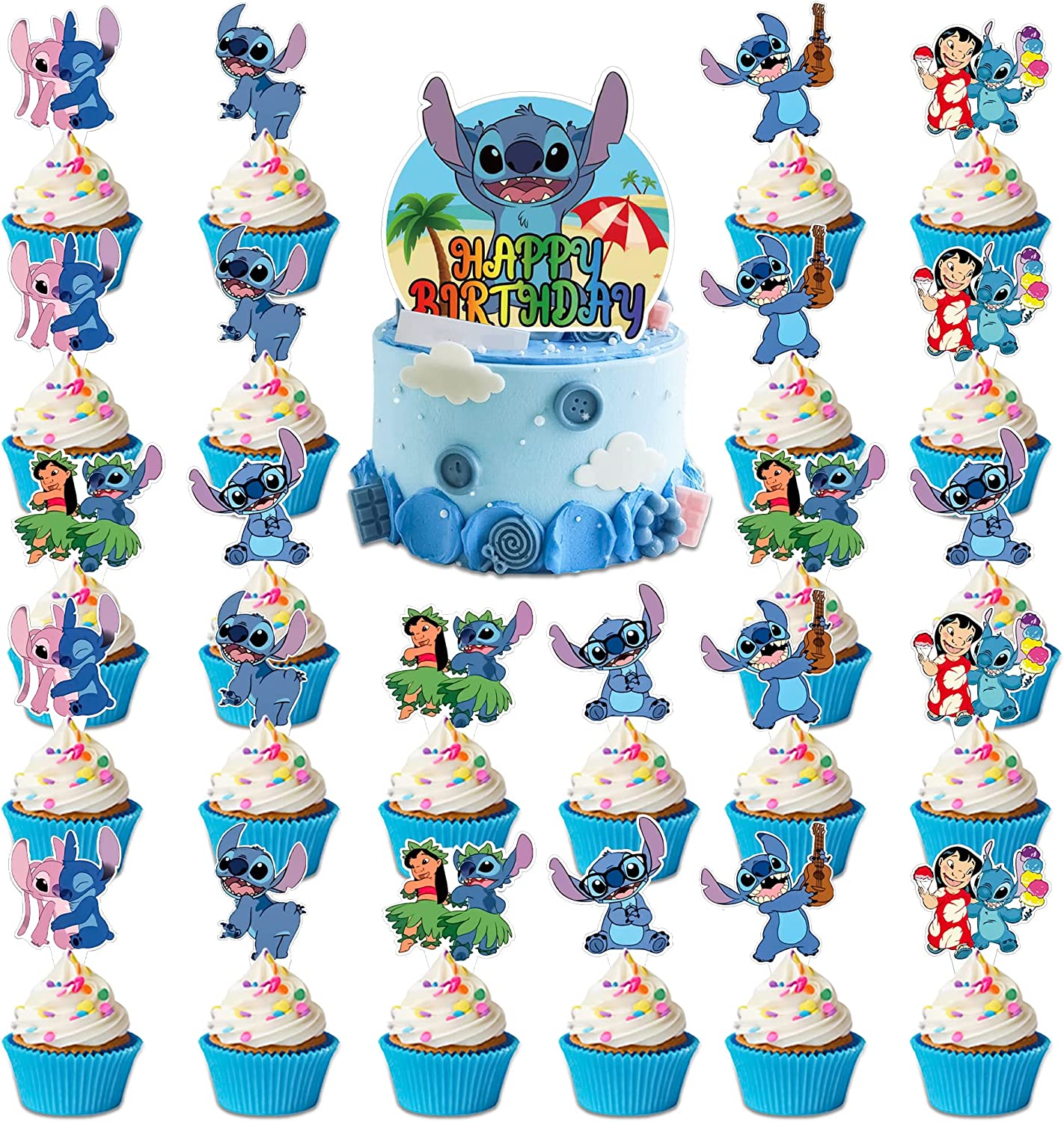 24pcs Lilo and Stitch Cake Toppers Cupcake Toppers Cake Decorations Lilo  and Stitch Birthday Party Supplies Decorations (24pcs)