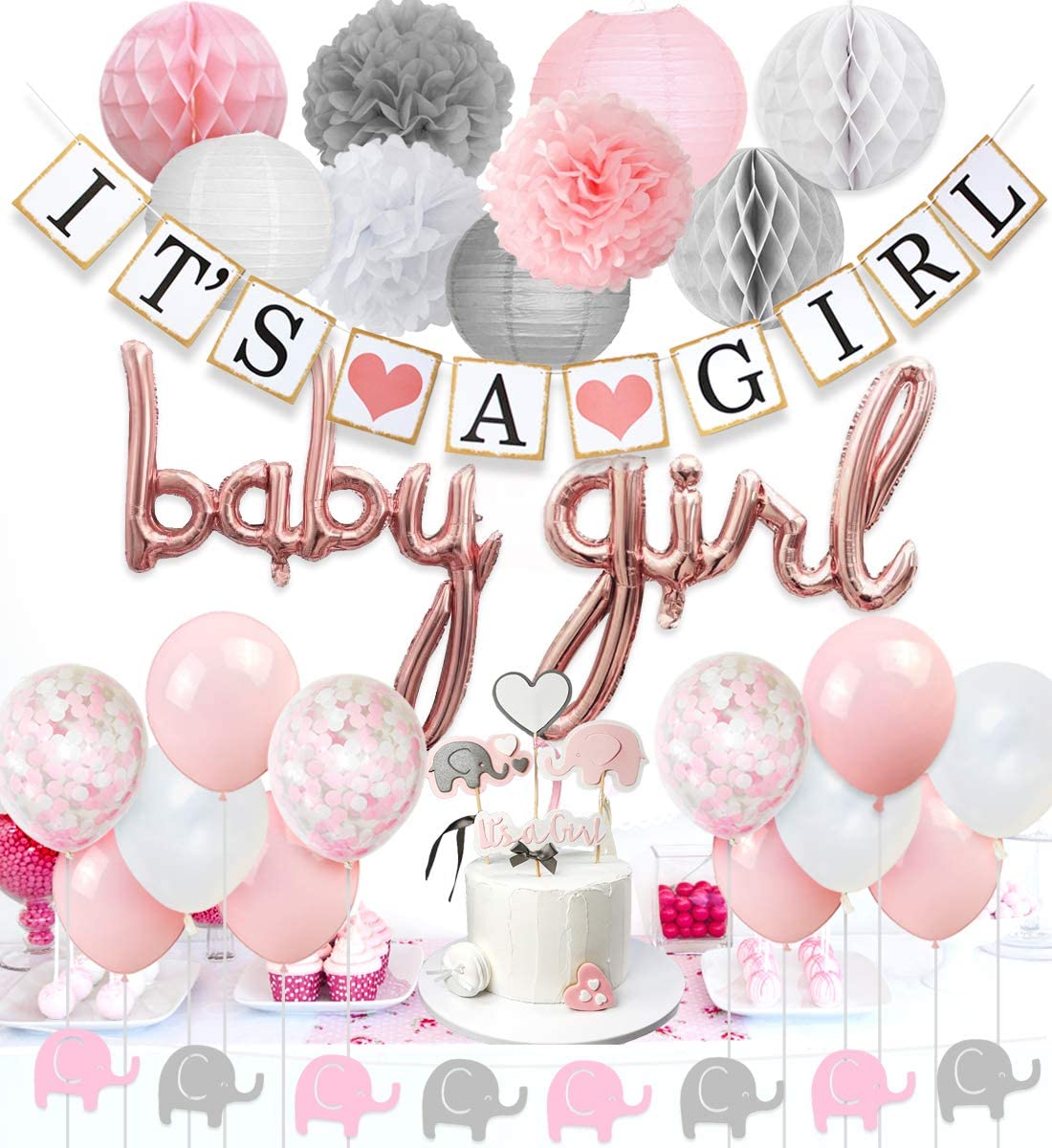 JOYMEMO Baby Shower Decorations for Girls Pink and White, Baby Girl  Balloons, Elephant Garland, Confetti Balloons, Elephant Cake Topper for Baby  Shower Supplies – Homefurniturelife Online Store