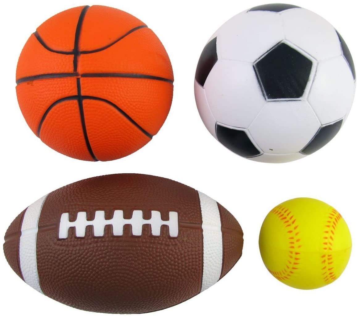 Set of 4 Sports Balls for Kids (Soccer Ball, Basketball, Football