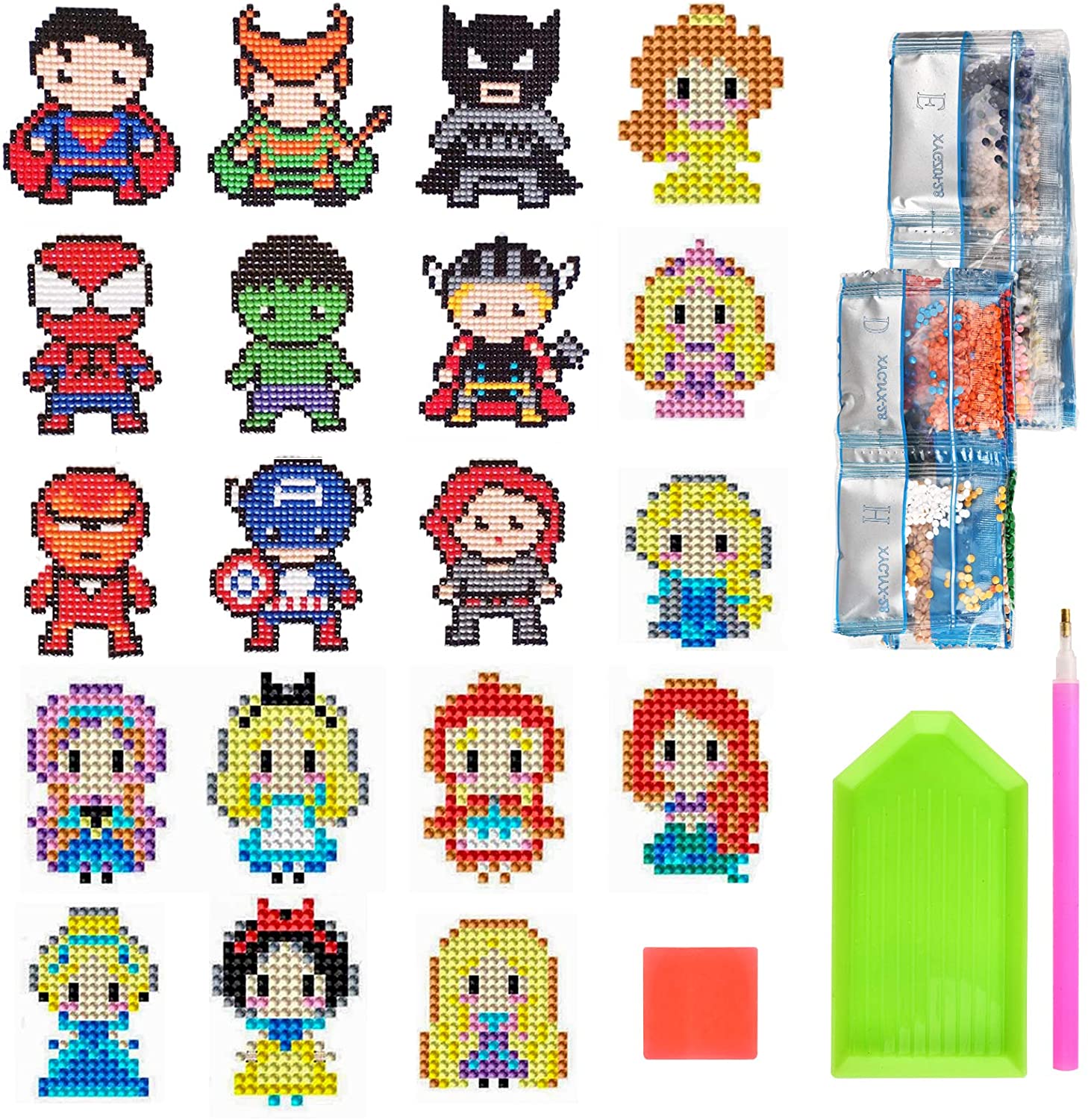 YEHUONU 19 pcs Diamond Painting Stickers Kits, Mosaic Sticker Art Kits  Superhero Princess Patterns ,for Men Women Kids Boys Girls –  Homefurniturelife Online Store